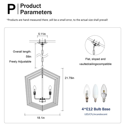 4-Light Farmhouse Kitchen Chandeliers, Vintage Cage Light Fixture Adjustable Height Chandeliers For Dining Room Hallway Foyer Entryway E12 Bulbs Not Included-GOLD MATTE BLACK