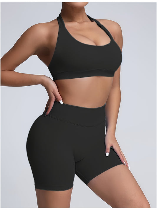 3-Pack Women's Yoga Outfit Sports Bra High-Waist Shorts Quick-Dry Workout Combo