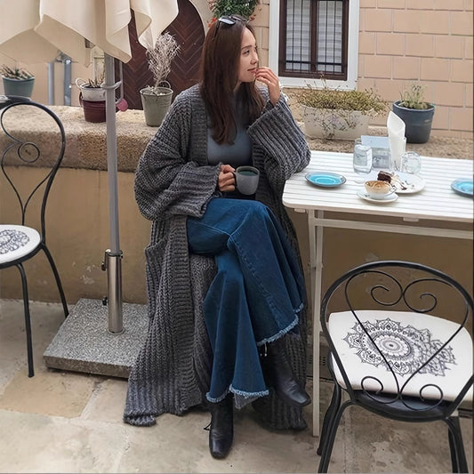 Women's Winter Extended Thick Thread Sweater Coat Loose Slit Knit Cardigan