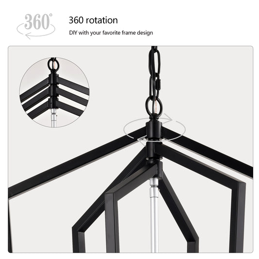 12-Light Farmhouse Kitchen Chandeliers, Matte Black And Sliver Vintage Rustic Cage Light Fixture Adjustable Height Chandeliers For Dining Room Hallway Foyer Entryway E12 Bulbs Not Included