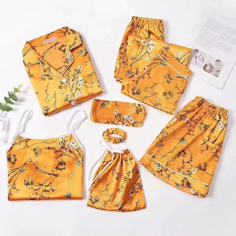 Spring And Autumn Printed Imitated Silk Pajamas Clothing