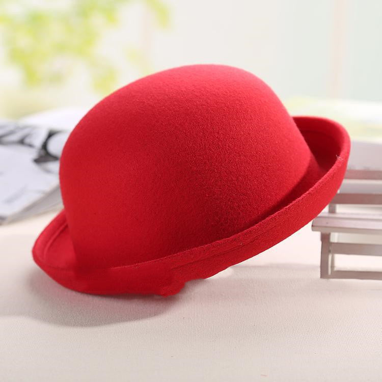 Girls Trendy Hat Woolen Dome Top Hat With Curling Edge British Round Hat Ball Hat