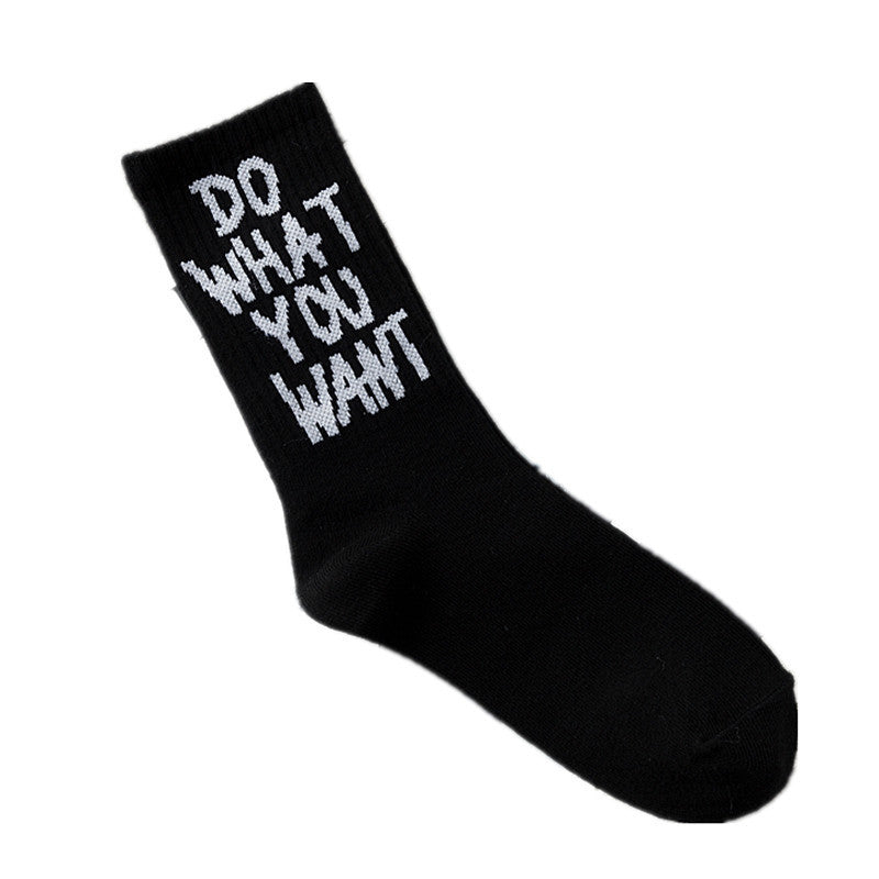 Black and white letter cotton socks