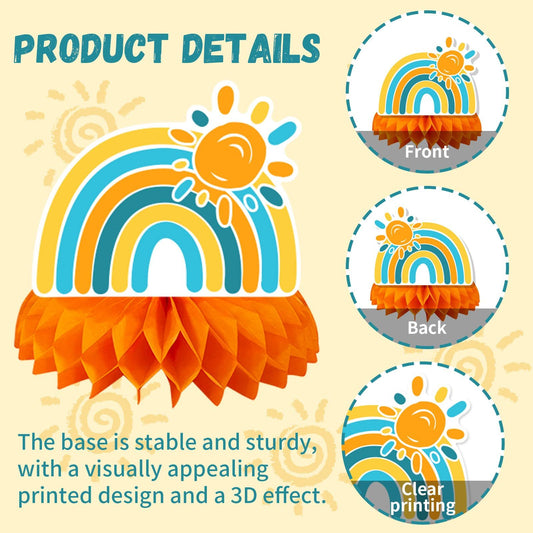 14 Pcs Here Comes The Son Baby Shower Decor, Baby Shower Honeycomb Centerpieces Set For Tables Here Comes The Son Sunshine Decorations Boho Rainbow Sun Gender Reveal Party Favors Supplies Clearance