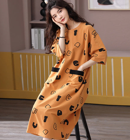 Home Wear Thin Short Sleeve Loose Plus Size Plump Girls Women's Pajamas