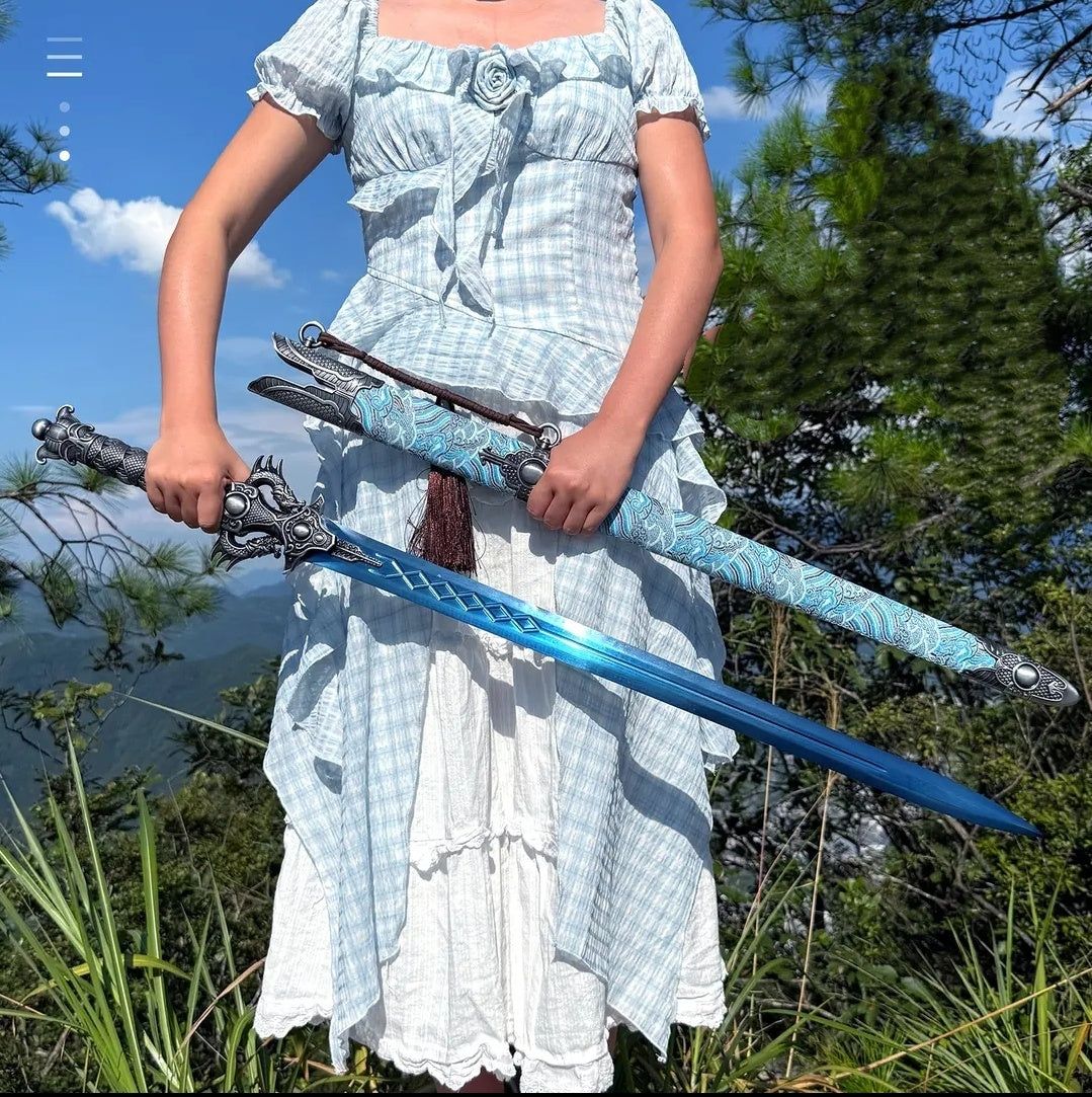 Blue Xingyuan Sword From Longquan City One-piece High Manganese Steel Collectible Cold Weapon Unsharpened Not For Self-Defense