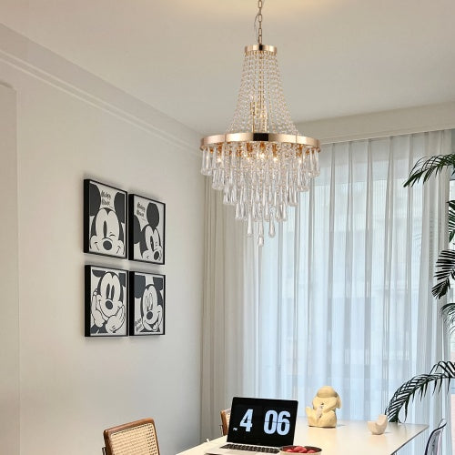 Golden Crystal Chandelier, Large Modern Luxury Chandelier For Living Room, Dining Room, Bedroom, Hallway - Bulb Not Included Unavailable Platforms- Temu