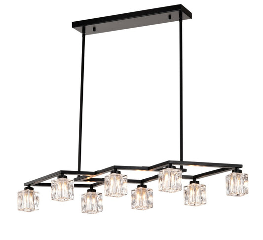 Matte Black Crystal Chandelier For Dining Room, 8-Light Kitchen Chandelier