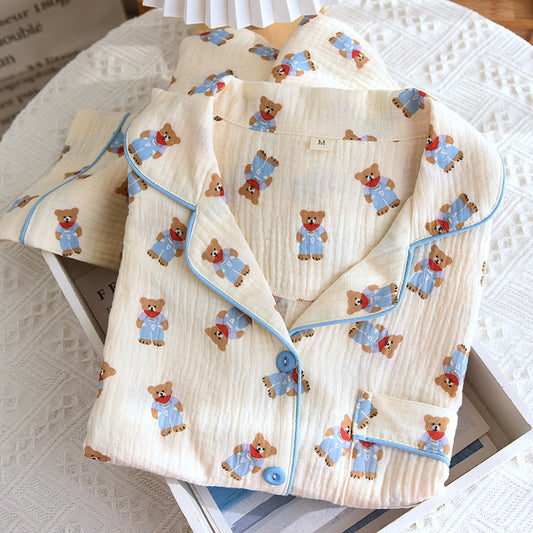 Crepe Cotton Pajamas Women's Long-sleeved Trousers Homewear Suit