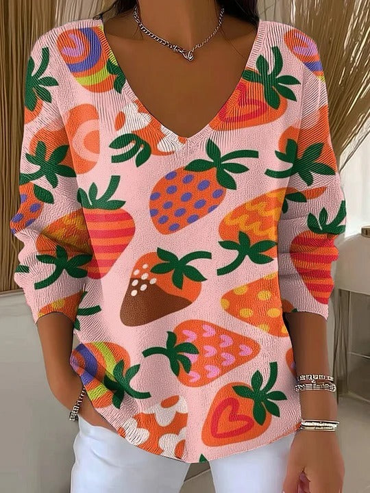 Women's V-neck 3D Printed Fashion Loose Cool Sweater