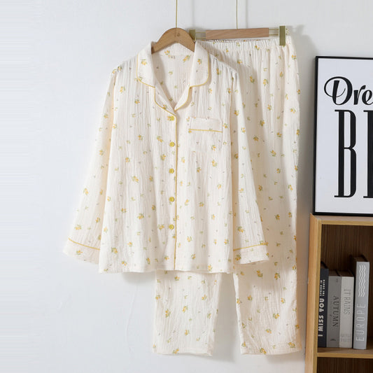 Cotton Printed Long Sleeve Loose Home Wear Suit