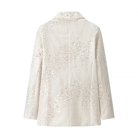 Fashion Temperament Elegant Loose Lapel Print Suit Coat & Trousers