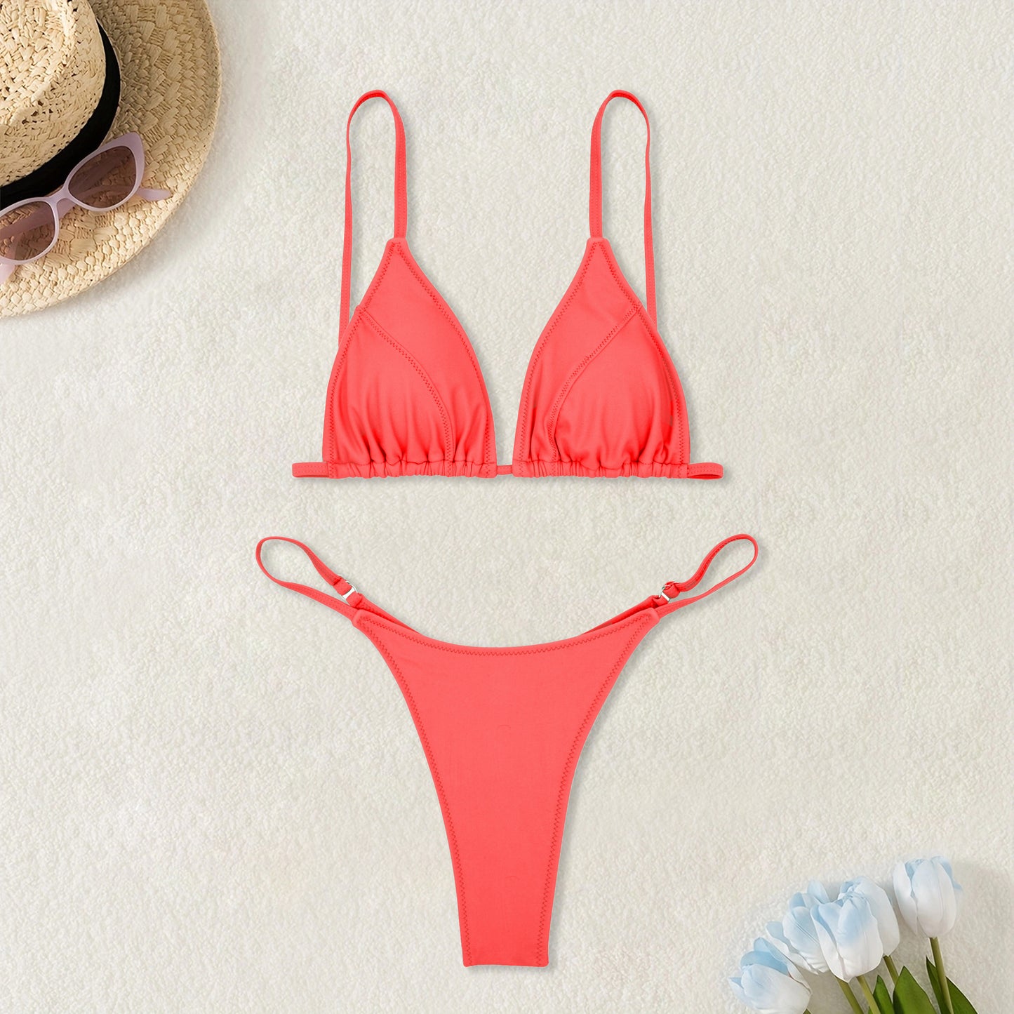 European And American Solid Color Women's Advanced Sexy Seaside Bikini Swimsuit