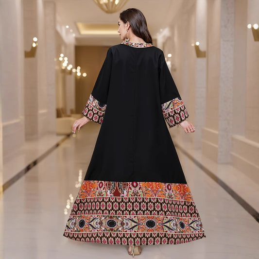 Middle East Contrast Color Large Size Dress Ethnic Style