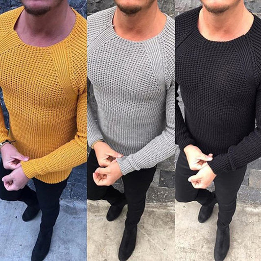 Men's Knitting Sweater Top Solid Color Round Neck