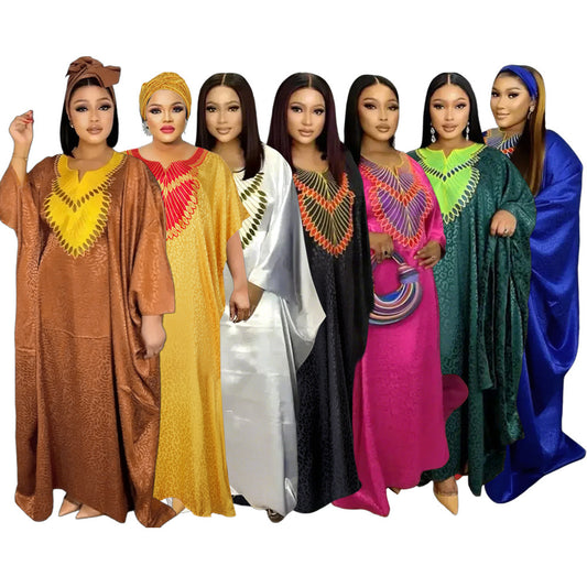 African Ethnic Style Large Swing Dress Robe Middle East AliExpress Muslim Women's Wear V-neck Plus Size