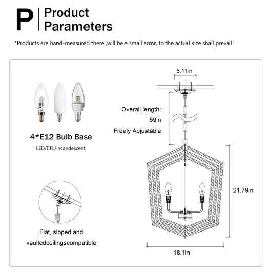 4-Light Farmhouse Chandeliers, Matte Black And Sliver Matte Black Vintage Cage Light Fixture ,Adjustable Height Chandeliers For Dining Room, Bedroom, Living Room, Confere E12 Bulbs Not Included