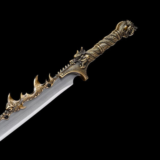 Integrated Blades Flaming Frenzy Saber, Dragon Slaying Saber, Long Style Ox Tail Saber High Manganese Steel Unsharpened Cold Weapon Crafts