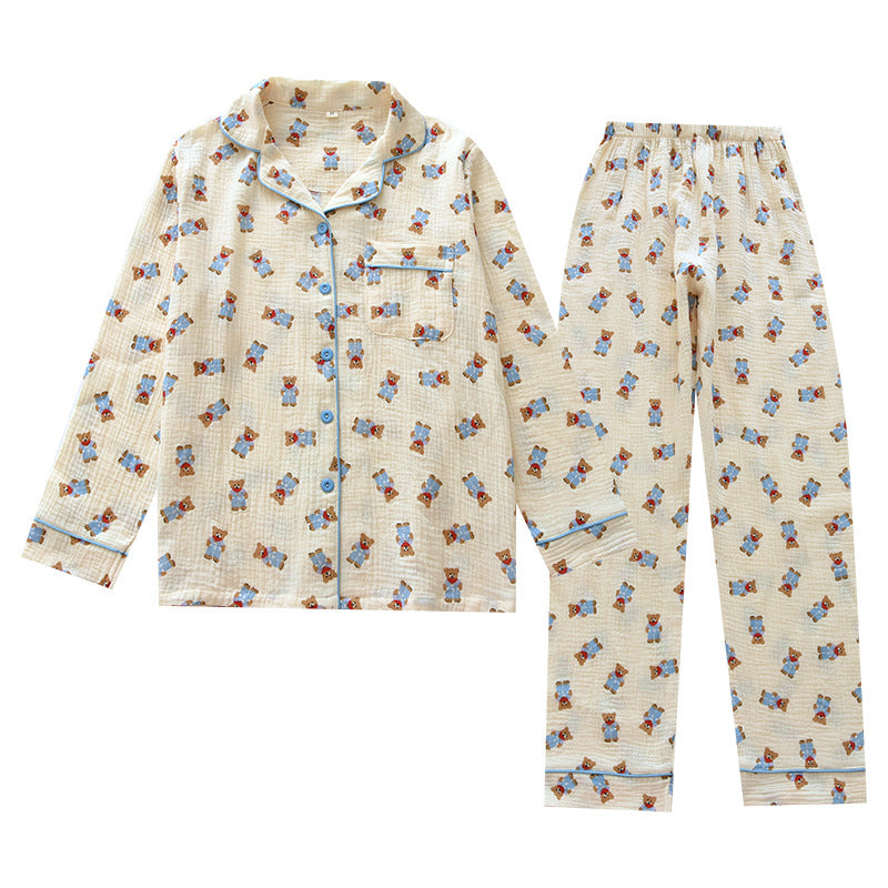 Crepe Cotton Pajamas Women's Long-sleeved Trousers Homewear Suit