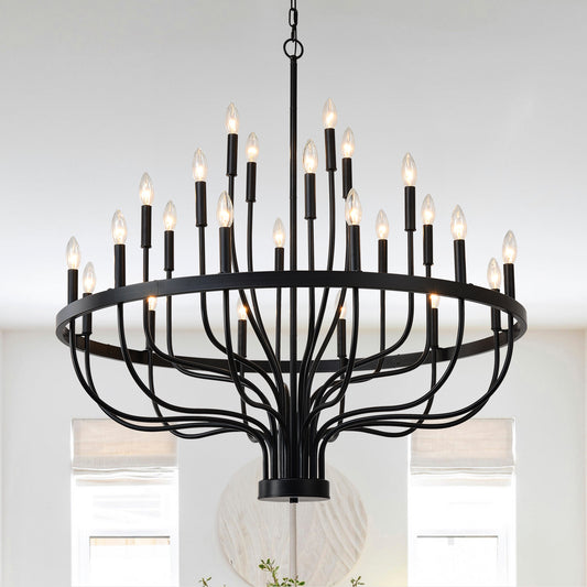 24-Light Black Chandelier Industrial Iron Candle Chandelier