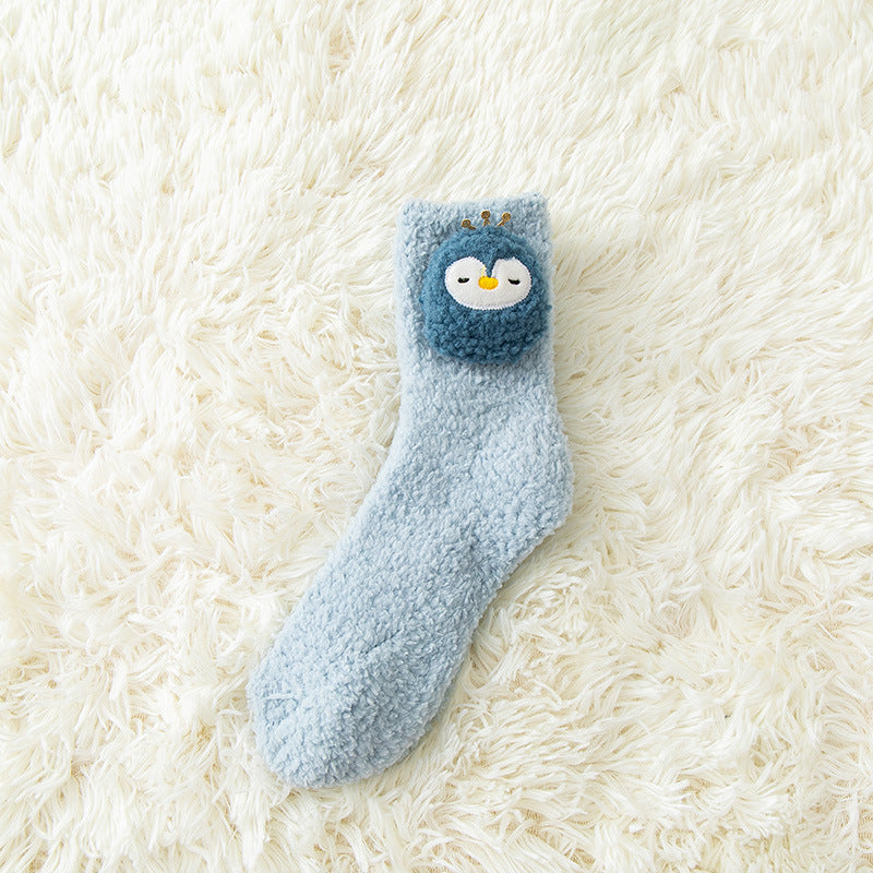 Cute Three-dimensional Animals Wear Warm Socks Outside At Home