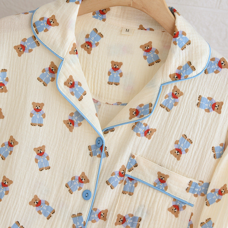 Crepe Cotton Pajamas Women's Long-sleeved Trousers Homewear Suit