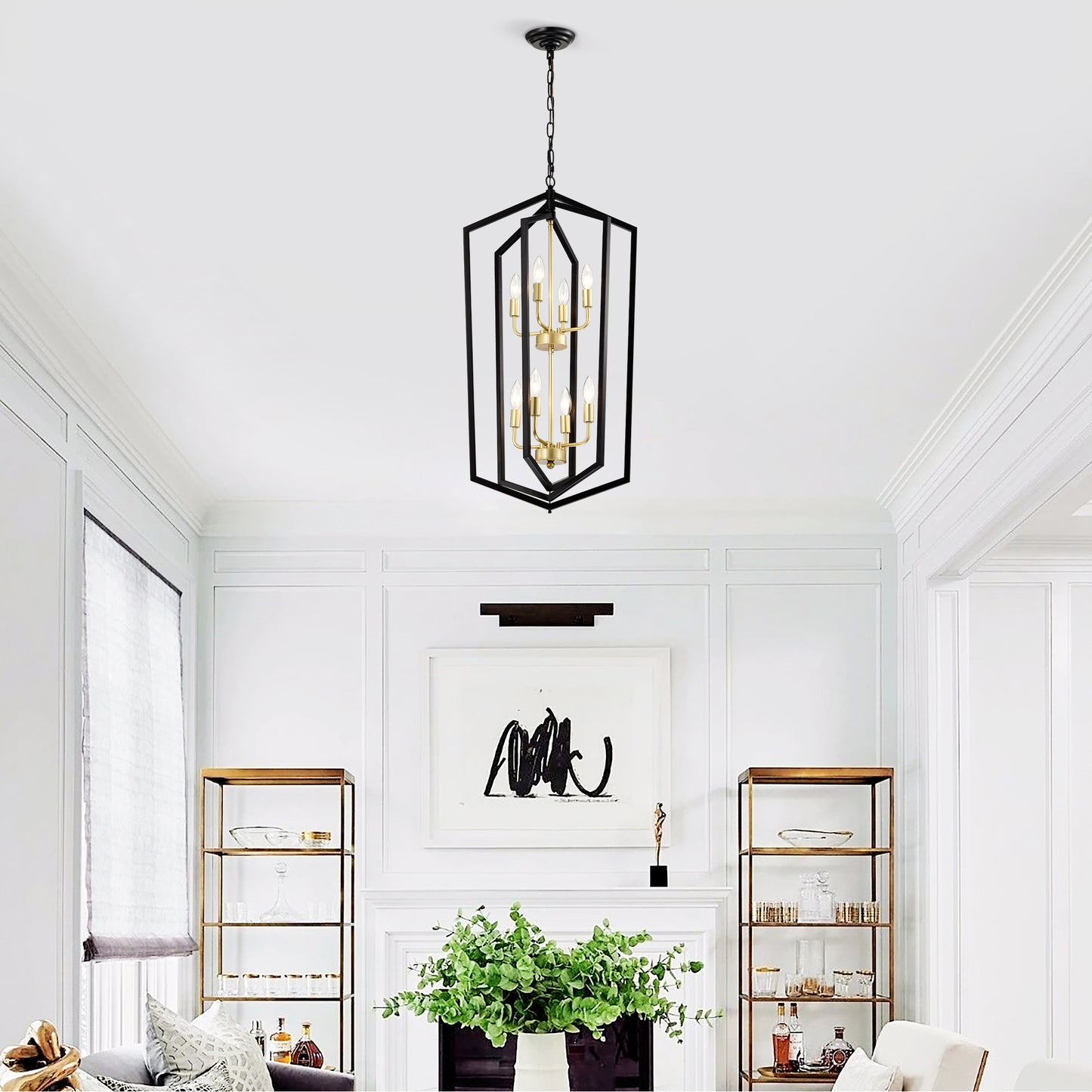 8-Light Lantern Tired Farmhouse Ceiling Hanging Light Black Chandelier Metal Modern Pendant Light Fixtures For Kitchen Island Dining Room Living Room Foyer Entryway E12 Bulbs Not Included