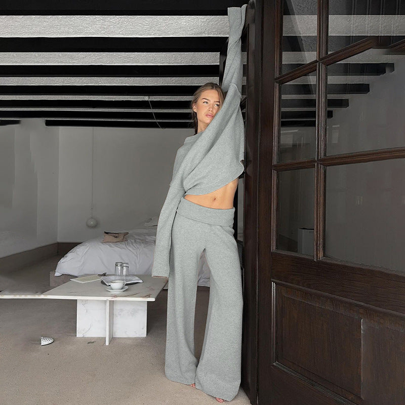 Women's Casual Solid Color Fashionable Loose Sweater Set