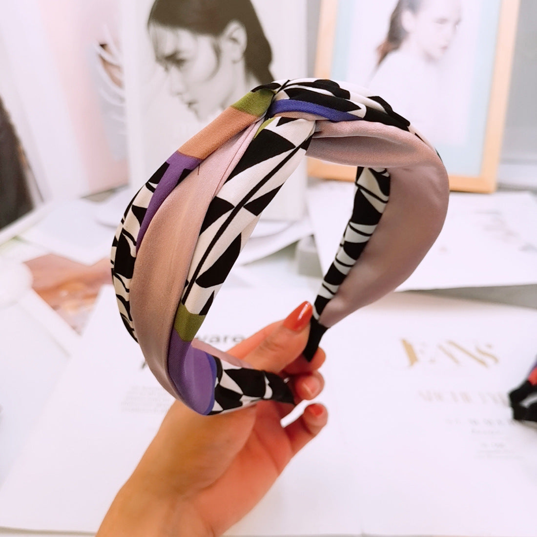 Women's broadside polka dot stitching hair band