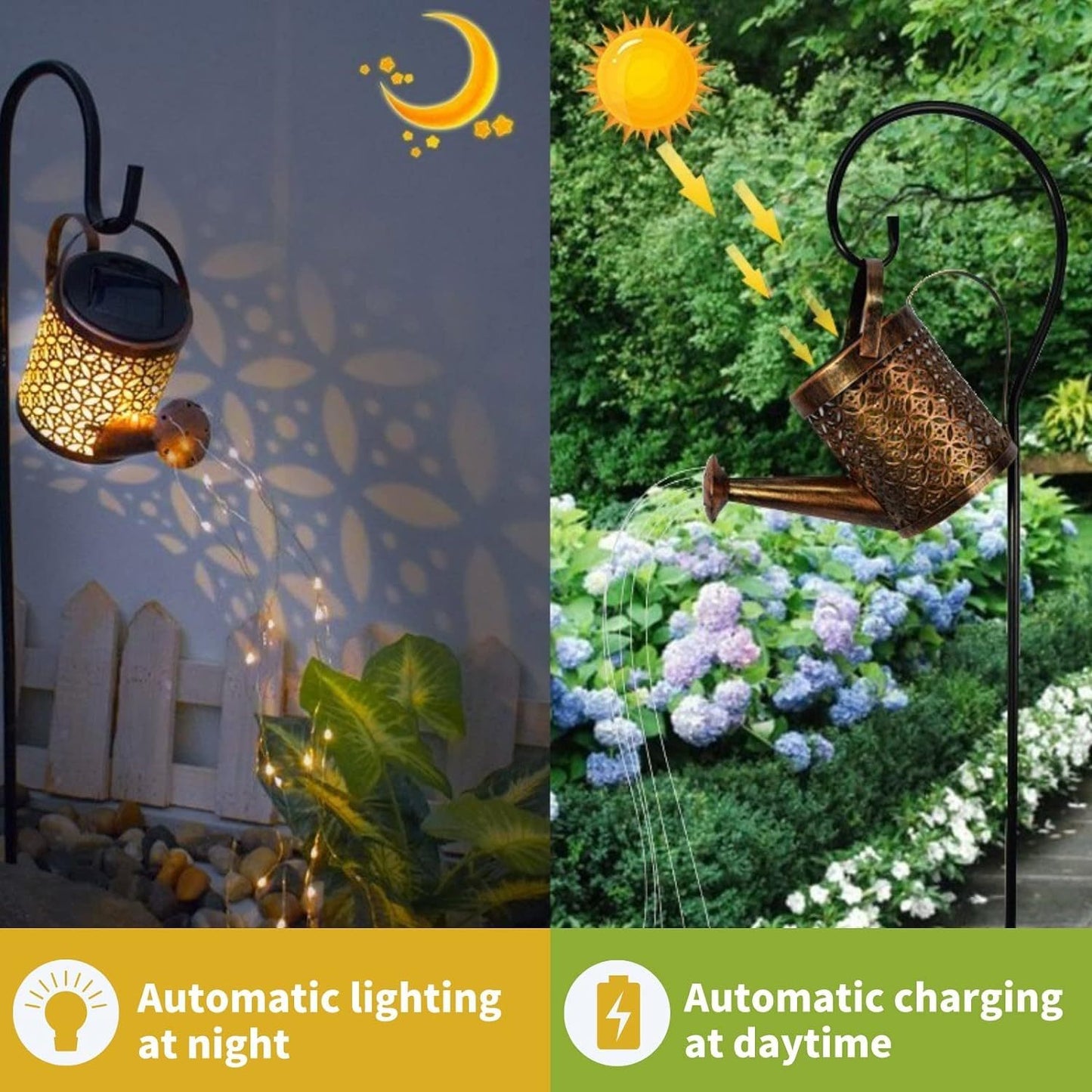 2-Pack LED Watering Can Solar String Lights Outdoor Solar Decorative Lights