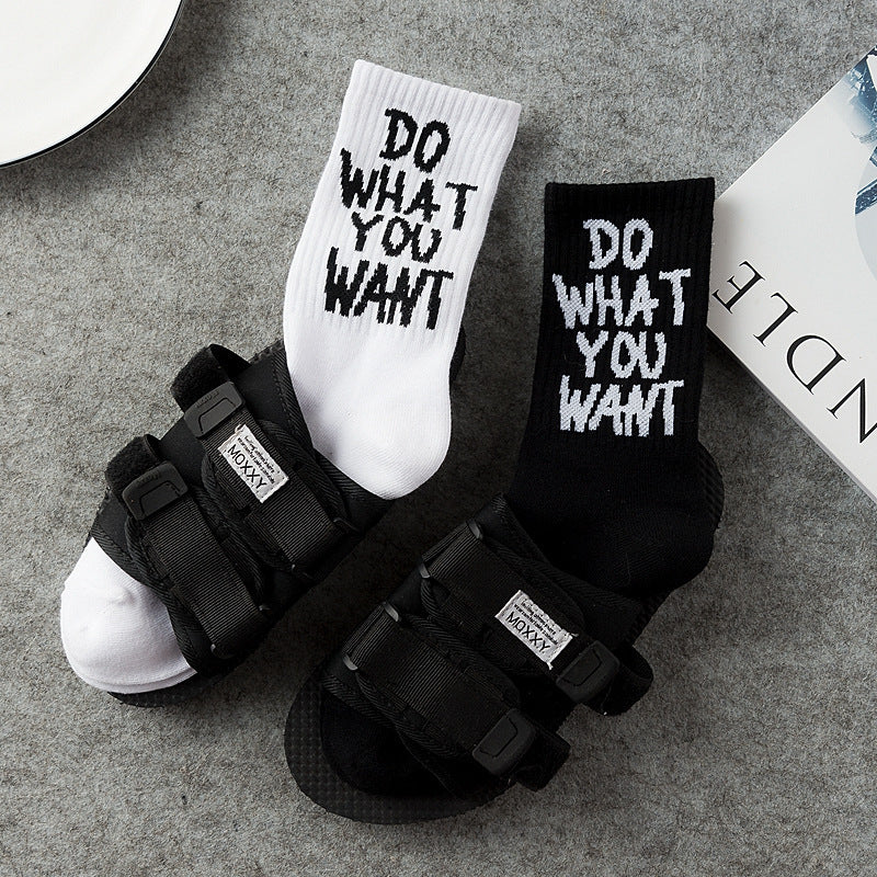 Black and white letter cotton socks