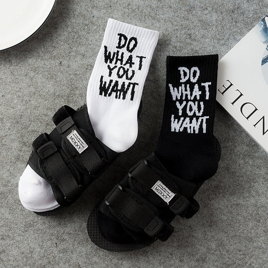 Black and white letter cotton socks