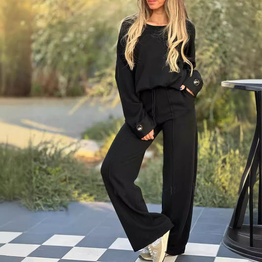 New Fashion Casual Suit Solid Color Long Sleeve Wide Leg