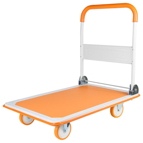 Foldable Cart Cart Cart - 660 Lb Capacity Heavy Duty Mobile Platform Trolley - Folding And Rolling White And Orange Flat Cart Unavailable Platforms- Welfel ,