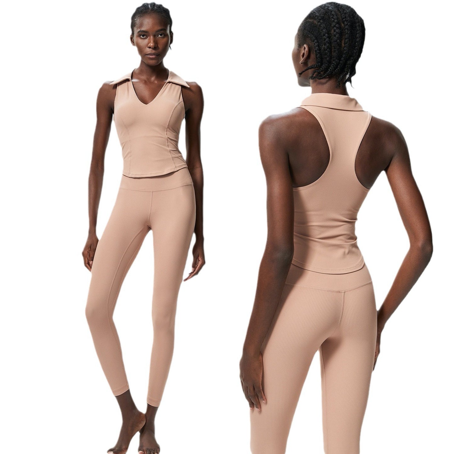 Women's Tight Large Size V-neck Sports Fitness Yoga Wear Two-piece Set