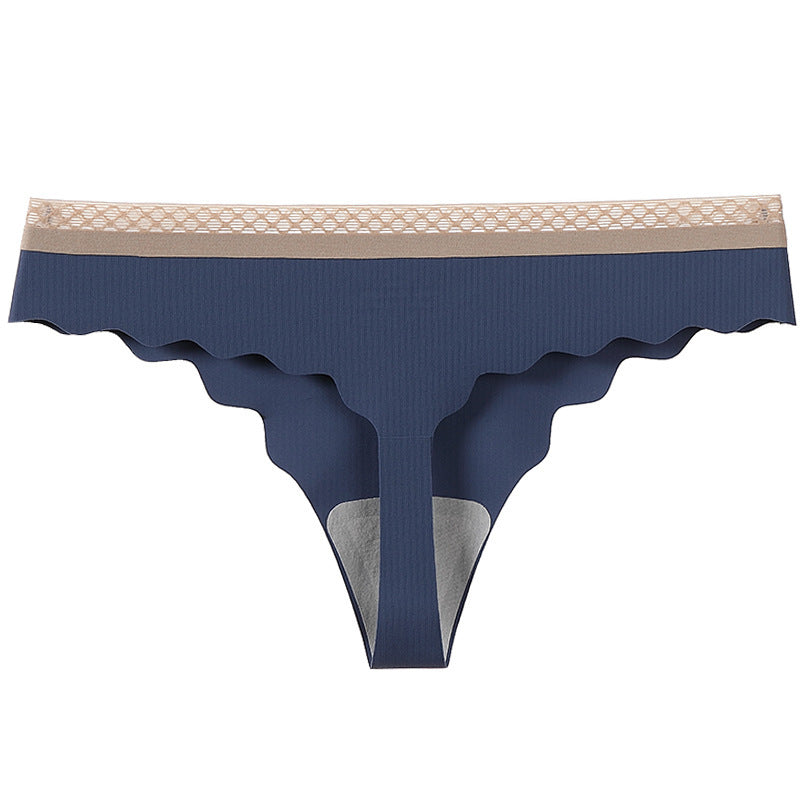 Mid-Low-Waist Seamless Ice Silk Women'S Breathable Thong Explosion Style Sexy