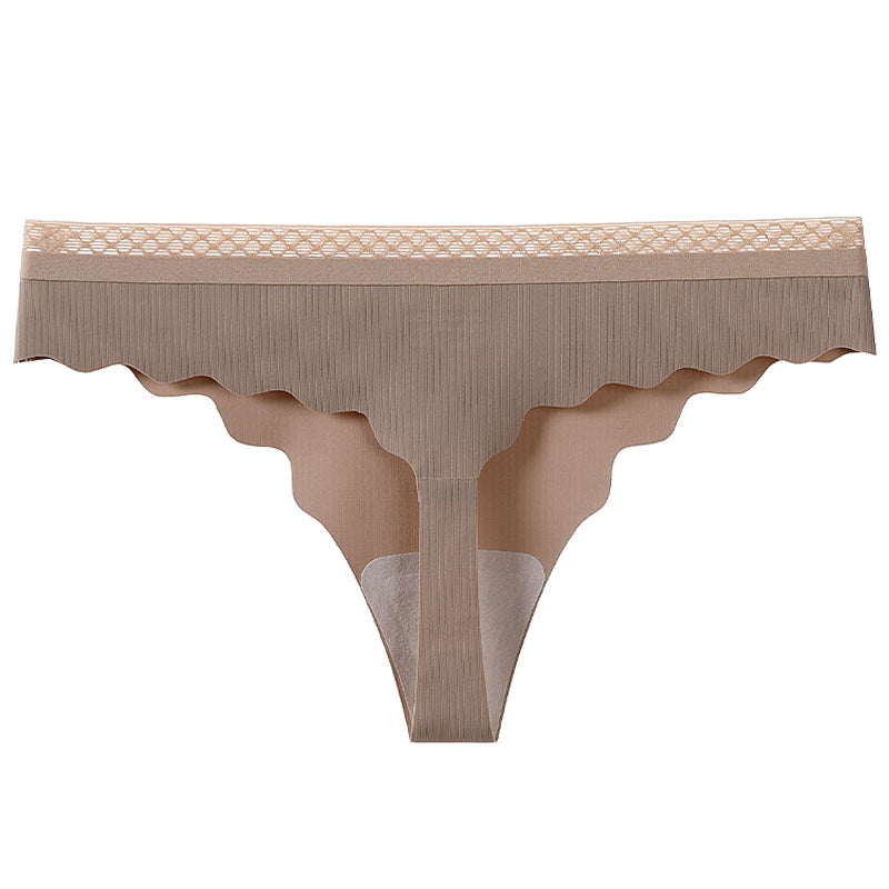 Mid-Low-Waist Seamless Ice Silk Women'S Breathable Thong Explosion Style Sexy