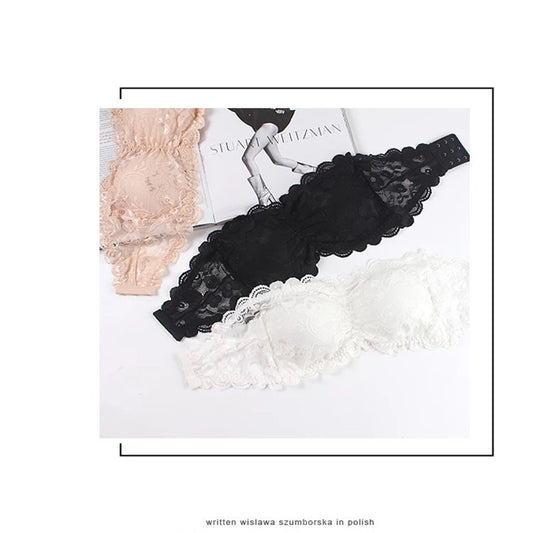 Lace Anti-Failure Tube Top Women'S Strapless Short Sexy Gather Wrapped Chest Strap Bra Pad Bra Vest