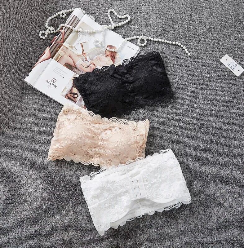 Lace Anti-Failure Tube Top Women'S Strapless Short Sexy Gather Wrapped Chest Strap Bra Pad Bra Vest