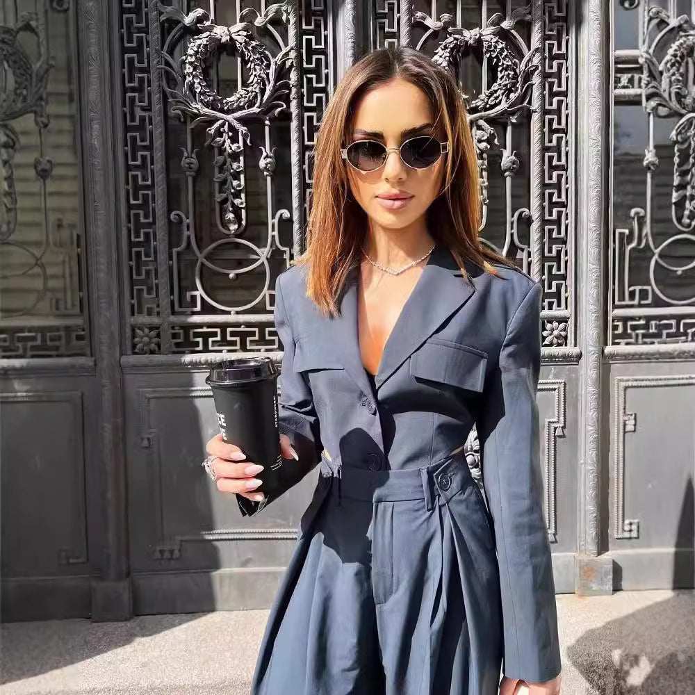 Hollow Coat Set Two-piece Pants Suit