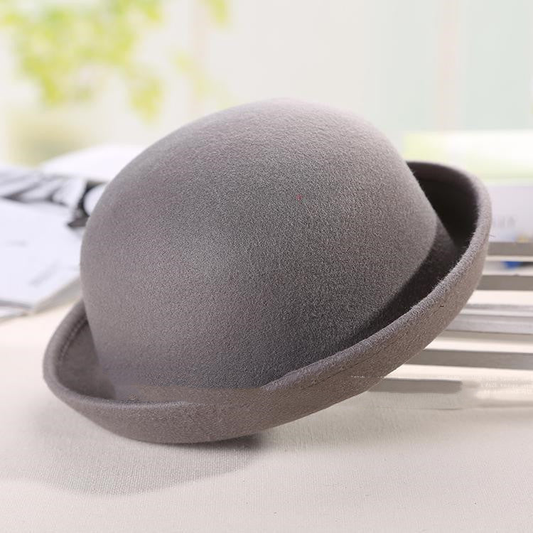Girls Trendy Hat Woolen Dome Top Hat With Curling Edge British Round Hat Ball Hat
