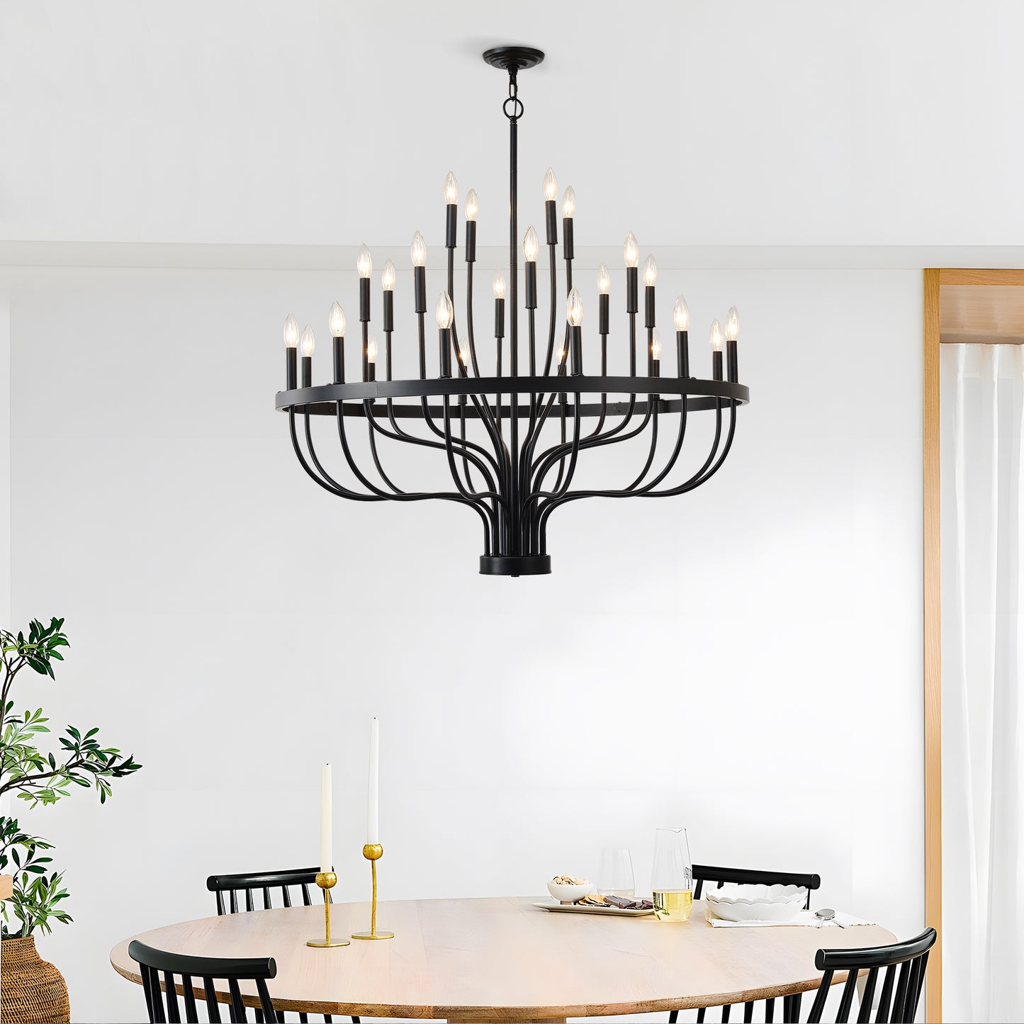 24-Light Black Chandelier Industrial Iron Candle Chandelier