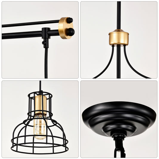 Dining Room Light Fixture Chandelier Over Table, 40-Inch Hanging For Farmhouse Linear Chandeliers,4-Light Kitchen Island Lighting,Matte Black And Matte Gold Ceiling Chandelier,with Metal Lampshade