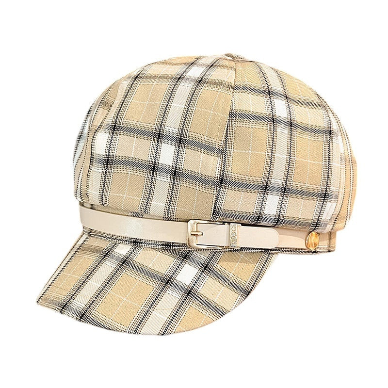British Retro Plaid Octagonal Hat Women's Spring And Summer