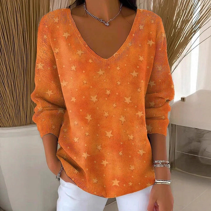 Women's V-neck 3D Printed Fashion Loose Cool Sweater