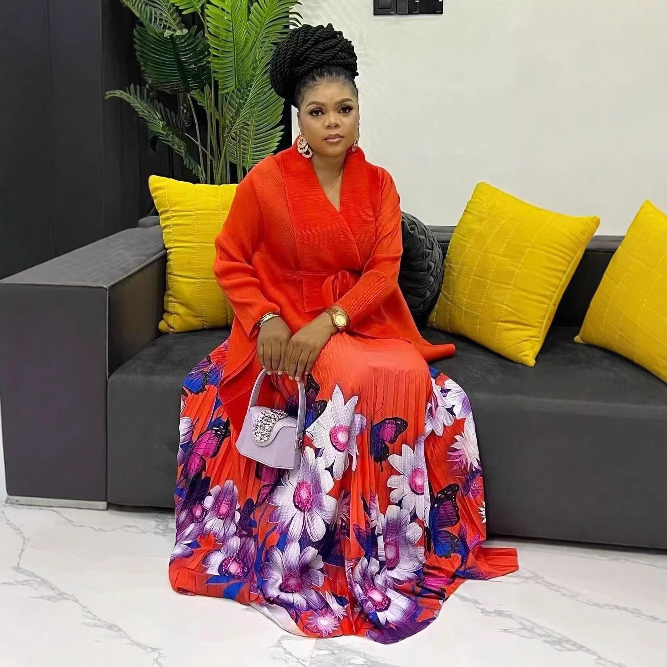 Popular Lace-up Solid Color Shawl Long Big Hem Dress Suit