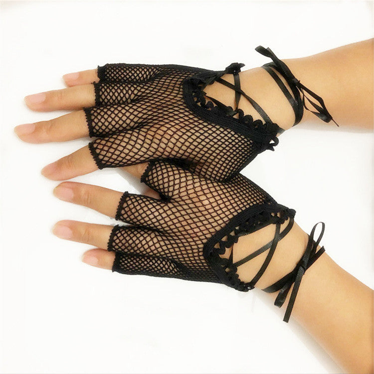 European and American ribbon cross short gloves