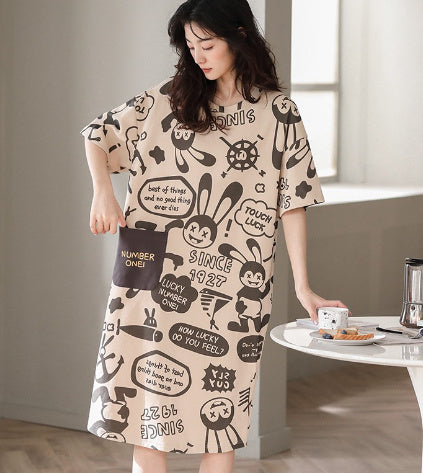 Home Wear Thin Short Sleeve Loose Plus Size Plump Girls Women's Pajamas