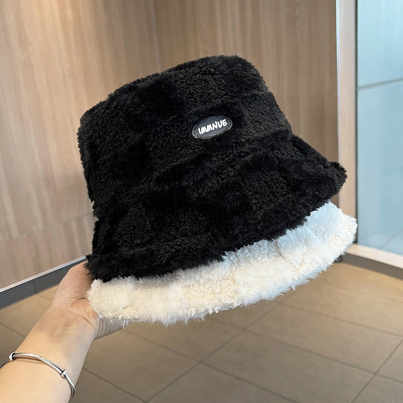 Japanese Lamb Plaid Fisherman Hat Female