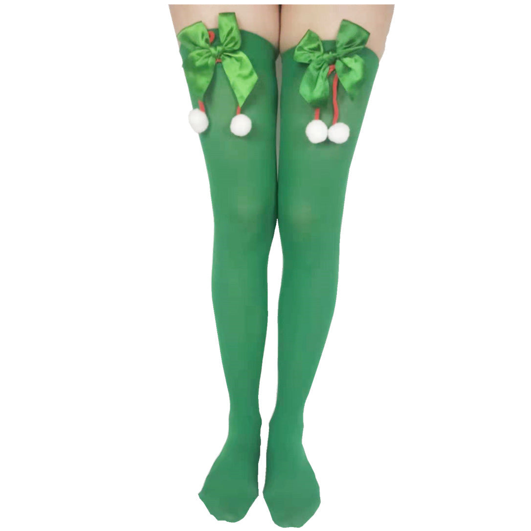 Christmas Striped Socks With Bow Fur Balls